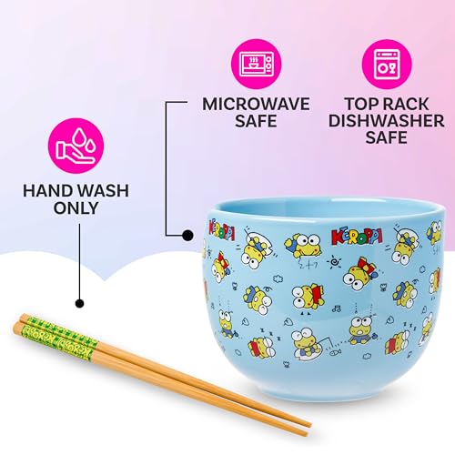 Silver Buffalo Sanrio Hello Kitty Fishing, Ramen Bowl with Chopsticks, 20oz - color: Keroppi Pattern, size: 20 Ounces (No Spoon)