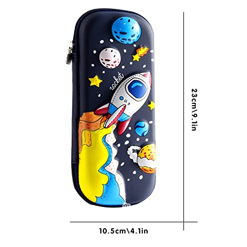 3D Space Rocket Pencil Case for Kids Boys, Waterproof Pencil Box with Compartments Pen Pouch (Dark Blue) - color: Space Rocket