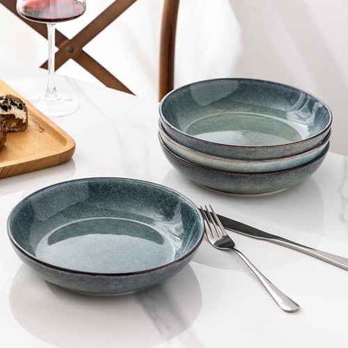 AmorArc 8.5’’ Ceramic Pasta Bowls Set of 6, 36oz Large Stoneware Bowls Set - color: Ceylon Blue, size: Set of 6