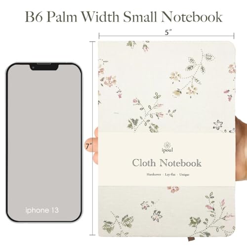 Floral Linen Notebook, Similar Embroidered, Small, 5x7, B6, Hardcover, Lay Flat, Lined & Unlined Sketchbook, Journal for Women,White - color: B6-Floral White