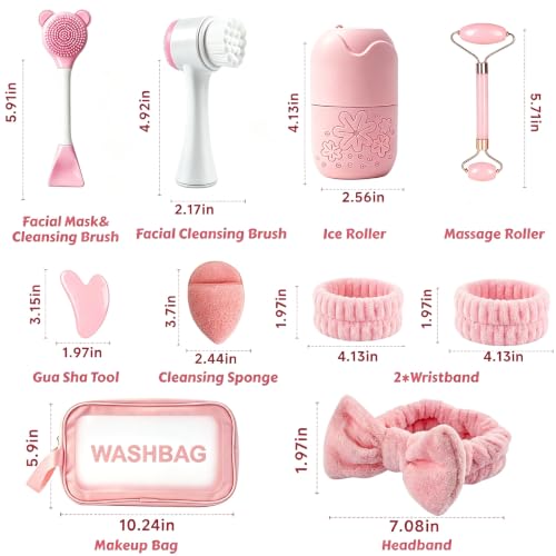 Skincare Tools Set with Face Cleansing Brush, Ice Face Roller & Gua Sha Set