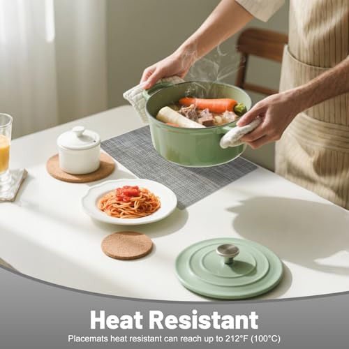 Placemats Set of 6，Non-Slip PVC Weave Table Mats Easy to Clean，Heat Resistant Place Mats for Kitchen Dining Table Decoration Indoor Outdoor，Gray - color: Gray