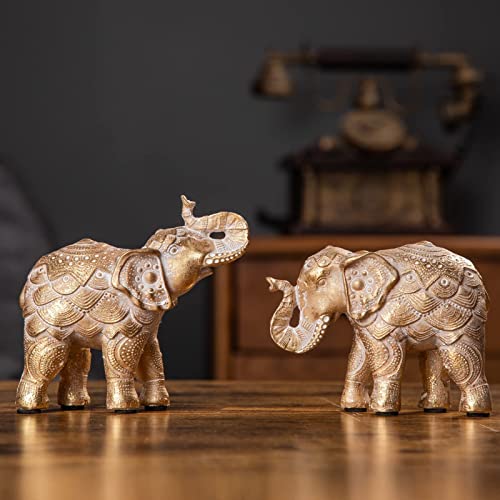 Small Elephant Statues Gold Home Decor Elephant Figurines with Trunk Up - color: Gold