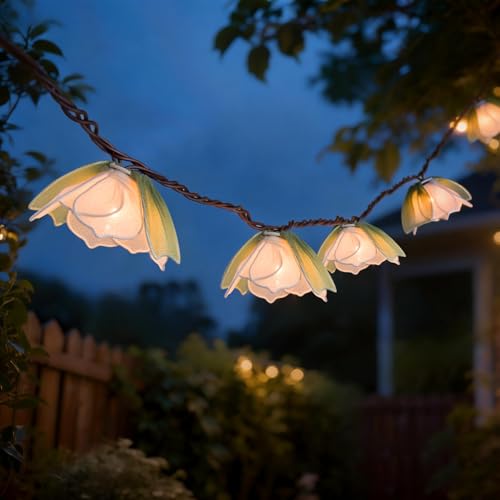 TWINKVILLA Decorative String Lights Plug in with 10 Bulbs, Flower Garland Fairy Lights Connectable Weatherproof Outdoor Indoor for Wedding Pergola Bedroom Porch Floral Home Decor (Green White) - color: Green White