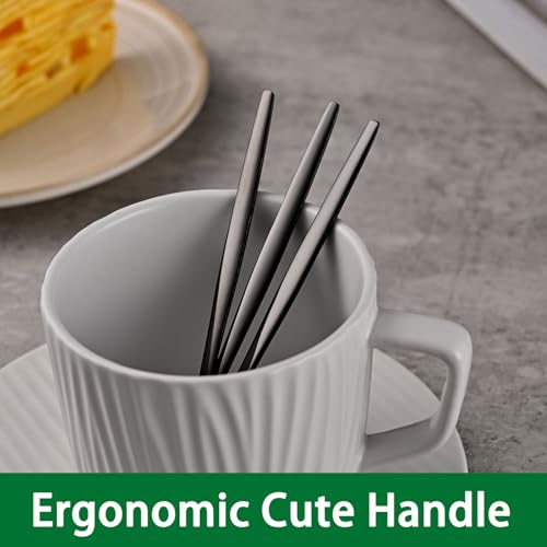 5.1 Inch Coffee & Tea Spoons,6-Piece Black Stainless Steel Dessert Spoons For Cafe,Black Espresso Spoon,Cute Small Demitasse Spoon - color: Black