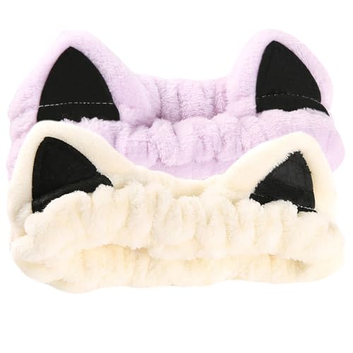 2Pcs Spa Headband for Washing Face Skincare Makeup Headbands for Women - color: Purple + Beige
