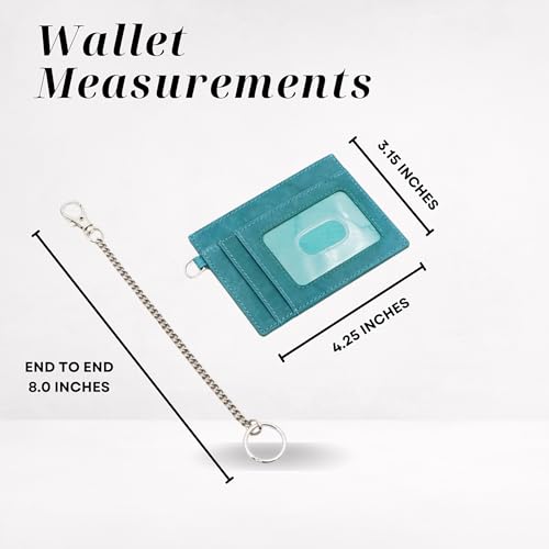 Leather Credit Card Holder with Keychain, Slim RFID Wallet (Teal) - color: Teal