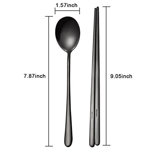 Buyer Star 4 Set Silver Korean Chopsticks Spoon Set Reusable Metal Stainless Steel Spoon Chopstix Set - color: silver-flat chopstick and spoon