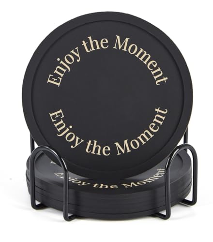 HiramWare Silicone Coasters Set of 6, Premium Drink Coaster with Holder, Non-Slip, Non-Stick, Dishwasher Safe, Perfect for Hot and Cold Drinks, Protect Your Desks and Tables(6 Black) - color: Black