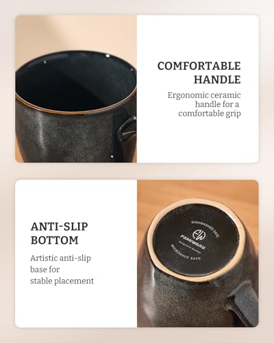 famiware Coffee Mug Set of 4, Ocean Round 11.5oz Coffee Cup Set with Handle - color: Ocean Round-Deep Forest, size: 4pcs