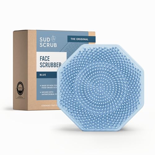 Sud Scrub® Antimicrobial Silicone Face Scrubber, 1 Pack, Gentle Face Exfoliator for Sensitive Skin, Eco Friendly Facial Cleansing Brush, Exfoliating Face Brush for Men and Women (Blue)
