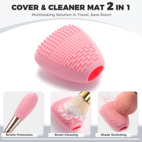Vidsel Silicone Makeup Brush Covers with Built-in Cleaner Mat, Blue 3-Pack - color: Blue