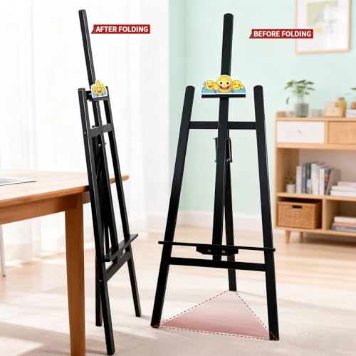 Black Smiley Wooden Easel for Painting, Wedding Signs & Display - color: Black