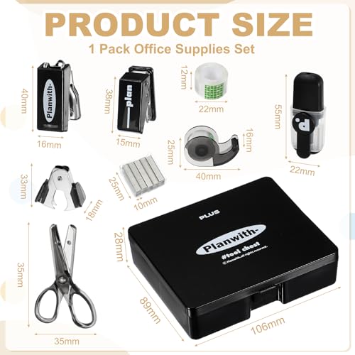 PATIKIL 1 Pack Office Supplies Set, 8pcs Desk Supplies Set Stapler Tape Dispenser Scissors Accessories Kit Mini Office Supply Kit Cute Small for Desk Women Organizer, Black - color: Black