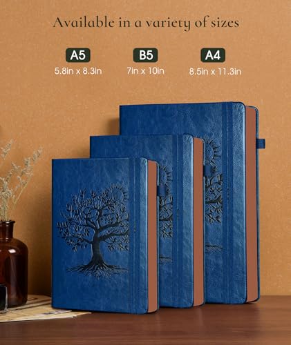 PAIBAS Lined Journal Notebook with 300 Page Numbered Pages, Vintage Leather - color: Navy blue, size: B5 (7in x 10in)