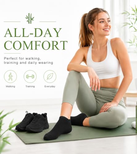 floconssy Ankle Socks for Women, Bamboo Viscose Cushioned Running Socks - color: 2 Black and 3 White, size: 6-9