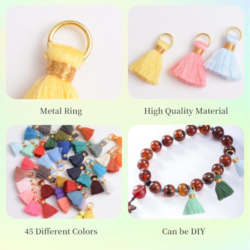 Mini Tassels Charm, 90 PCS Mixed Color Mini Tiny Handmade Craft Tassels Charms Handmade Craft Tassels for DIY Jewelry Necklace Making Accessorie - color: 45 Colors-2.4cm