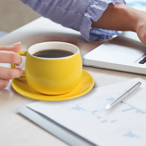 ionEgg Porcelain Coffee Cup with Saucer 270ml/9oz, Minimalist Design, Perfect for Latte, Cappuccino, and Tea, Yellow - color: Yellow