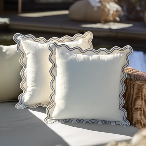 TINYSUN Scalloped Decorative Throw Pillow Covers - Set of 2, Double-Sided Embroidered Scallop Design, Premium Winter Cushion Covers for Living Room Sofa Couch Bed(Cream White,18x18 Inch) - color: Cream White