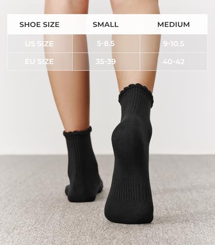 CS CELERSPORT Women's Mini Crew Ankle Socks with Scalloped Top,Pack of 6 - color: Black, size: Medium