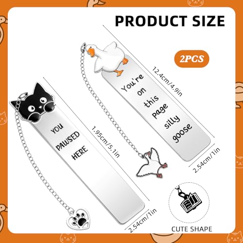 2Pcs Cat Silly Goose Bookmark Funny Gifts for Men Women Book Lover Cute Metal Book Mark Stainless Steel Bookmark Reading Lover Gifts Accessories Unique Friend Coworker Teacher Gift Birthday Gift - style: Am-cat goose