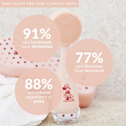 PMD Beauty x Disney Minnie Mouse Clean Pro Jade-Smart Facial Cleansing Device with Silicone Brush & Gemstone ActiveWarmth Anti-Aging Massager-Waterproof-SonicGlow Vibration-Clear Pores & Blackheads