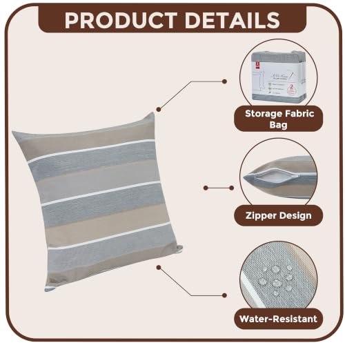 FUNHOME Outdoor Pillow Covers 18x18 Inch Pack of 2, No Insert-Grey Stripe - color: Grey Stripe, size: 18"L x 18"W