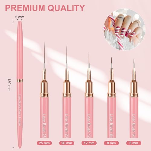 Artdone Metallic Nail Art Pens, Liner Brushes Set, 5PCS Pink Nail Tools - color: Pink Liner Brush Set