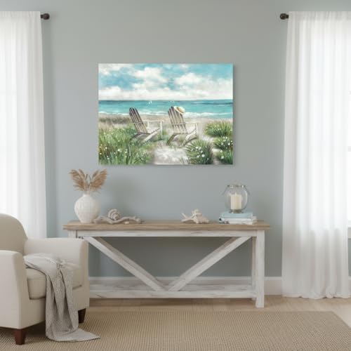 arttitue Beach Wall Art Canvas Picture: Coastal Chair Seascape Painting Decor Ocean Sea Scene Print Landscape Seaside Artwork for Living Room Bedroom Office 36 x 24 Inch - color: Beach Chair, size: 36"L x 24"W