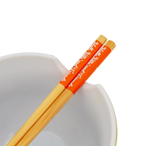 Silver Buffalo Sanrio Hello Kitty and Friends Mushroom Crew Ceramic Dinnerware Set | Includes 20-Ounce Ramen Noodle Bowl and Wooden Chopsticks | Asian Food Dish Set For Home & Kitchen