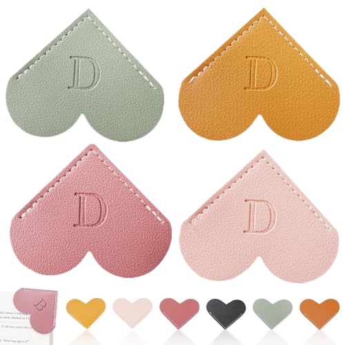 Personalized Leather Heart Bookmark, 26 Letters Customized Corner Book Mark for Reading Women, Book Marker with Initials，Cute Gifts (Light Pink+Deep Pink+Green+Light Brown, D) - color: Light Pink+deep Pink+green+light Brown, size: D