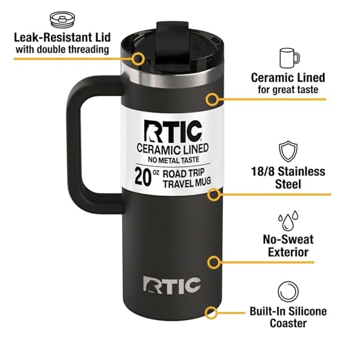 RTIC 20oz Road Trip Travel Mug with Lid and Handle, Midnight - color: Midnight, size: 20 Ounces