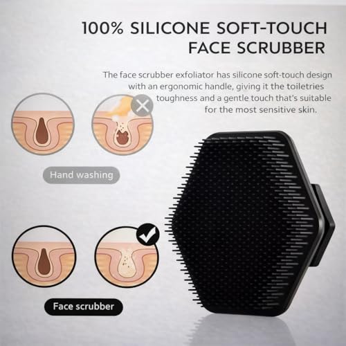 Hexagonal Silicone Face Scrubber, Manual Facial Cleansing Brush, Pink and Black (Black) - color: Black