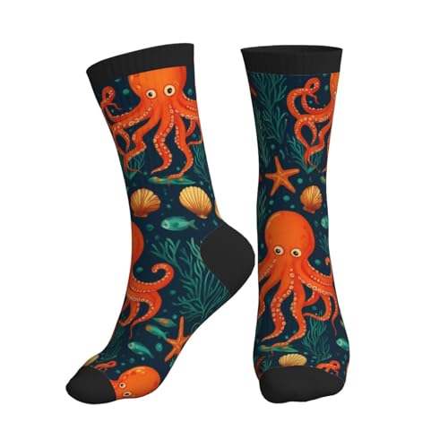 Crew Athletic Socks Funny Crazy Casual Sports Novelty Dress Socks for Women Men Running Hiking - color: Ocean Octopus