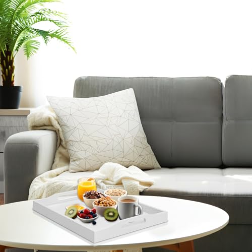 RRX Bamboo Food Serving Tray with Handles,Breakfast Bed Tray (White) - color: White