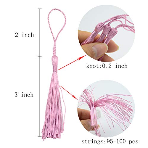 100Pcs 5 Inch Silky Bookmark Tassels for Jewelry, Souvenir(Dark Pink) - color: #6