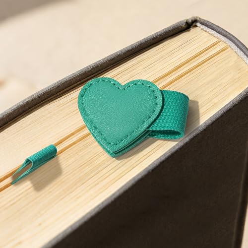 2Pcs Magnetic Leather Bookmarks with Pen Holder Gift Box, Heart-Shaped Magnetic Book Marks for Book Lover Readers Cute Leather Bookmark for Women Girls (Teal) - color: Teal