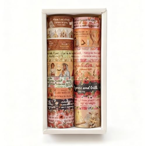 Christian Washi Tape 16 Rolls Aesthetic Decorative Cute Scrapbook Tape - color: Brown Christ