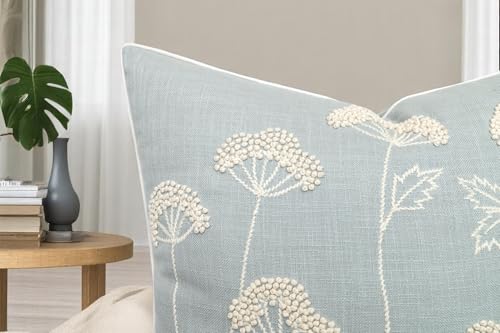 Rudransha Hand Embroidered Wildflower Throw Pillow Cover - 20x20 Inch Robins Egg Cotton - Blooming - color: Blooming-robins Egg, size: 20" x 20" (Pack of 1)