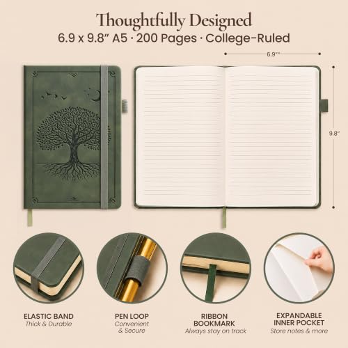 Lined Journal Notebook Hardcover Leather Bound 200 Pages B5 Green Diary - color: Light Green, size: B5 200 Pages