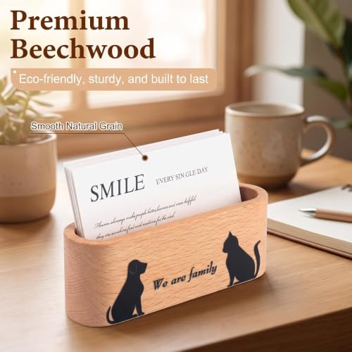 Wood Cat And Dog Business Card Holder for Desk,Wood Name Card Holder - color: Beech Wood with Cat and Dog
