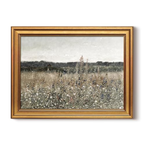 HUARCEY Gold Framed Canvas Wall Art, Vintage Wildflower Prints, 12x16 Inch - color: Champ Fleuri, size: 16"L x 12"W