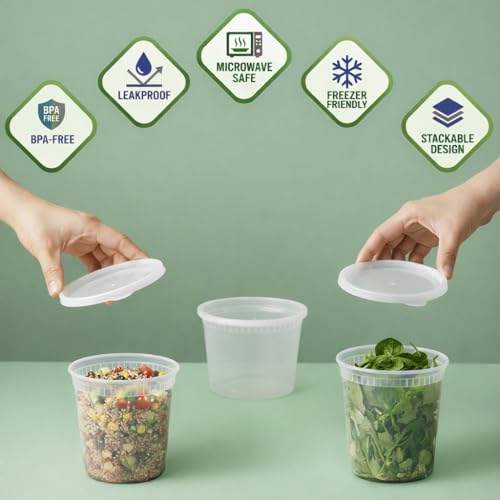 144 Sets Plastic Food Storage Deli Containers w/ Lids 16oz Pint, 32oz Quart - size: 144 Sets (2 Sizes: 16 & 32 oz)