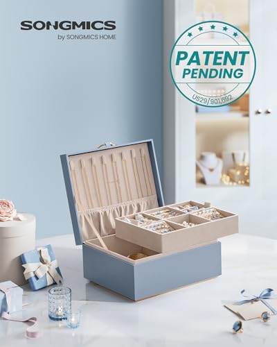 SONGMICS 2-Layer Jewelry Box with Handle, Removable Tray, Floating Effect - color: Misty Blue