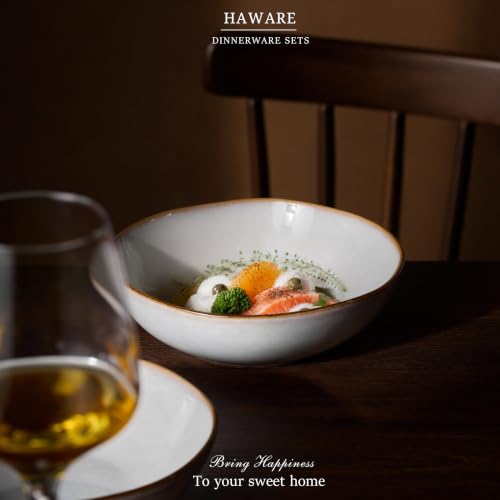 HaWare Cereal Bowls, 26oz Stoneware Serving Bowls Set of 4, for Salad Pasta - color: Reactive Pearl White