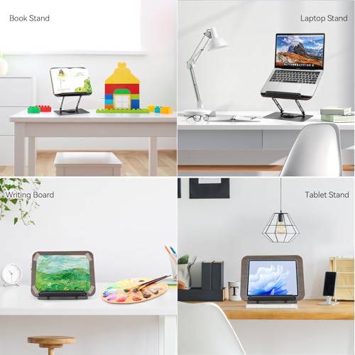 360° Rotating Book Stand for Reading, Adjustable Foldable Book Holder for Reading, Cooking, Office, Compatible with Cookbooks, Textbooks, Tablets, Sheet Music, and Laptops (Black Walnut) - color: Black Walnut