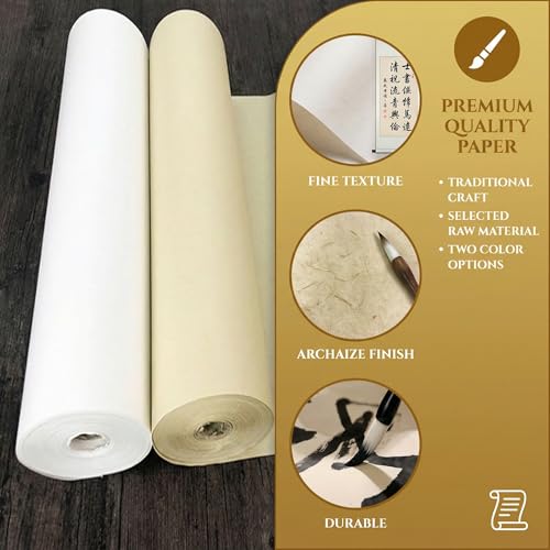 Xuan Rice Paper 27x11yd Mulberry Calligraphy Sumi-e Decoupage Inkjet White - color: White, size: 69CM
