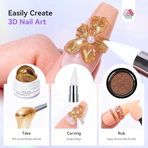 SAVILAND Non Sticky Solid Builder Nail Gel Gold Silver Metallic 3D Nail Gel - color: Gold Silver Metallic