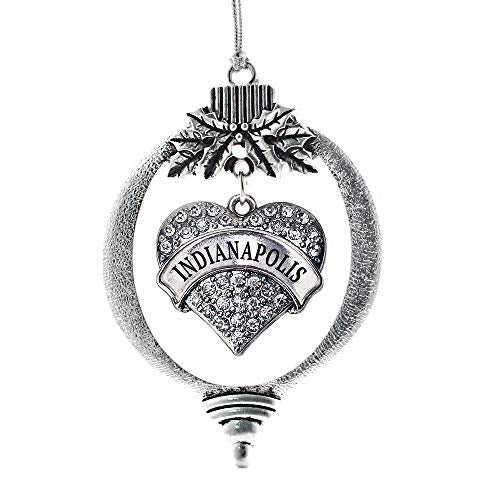 Inspired Silver - Indianapolis - Silver Christmas Ornament - Pave Heart Charm Christmas Tree Ornament with Cubic Zirconia - Holiday Hanging Decoration - style: Indianapolis