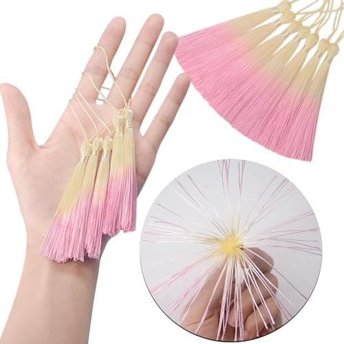 50Pcs 5 Inch Bulk Bookmark Tassel Kit for Graduation, Keychain(Beige Pink) - color: Beige&pink